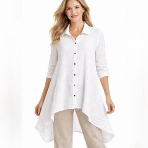 XCVI Cotton Gauze Rayon Contrast Hi Low Tunic Top Size XL💚